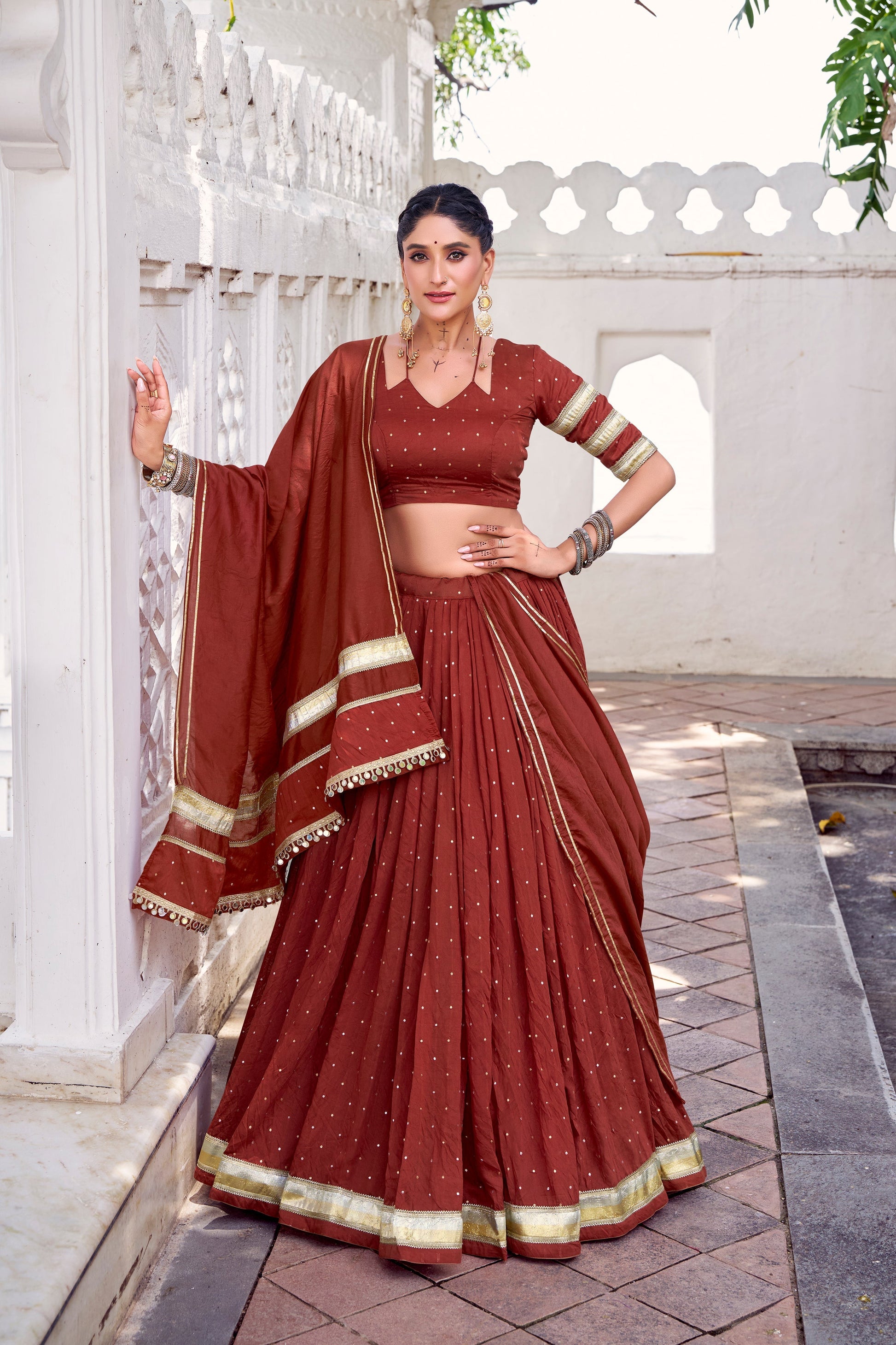 TILTON NAVRATRI SPECIAL PURE CHANDERI ZARI WEAVING LEHENGA CHOLI WITH DUPATTA
