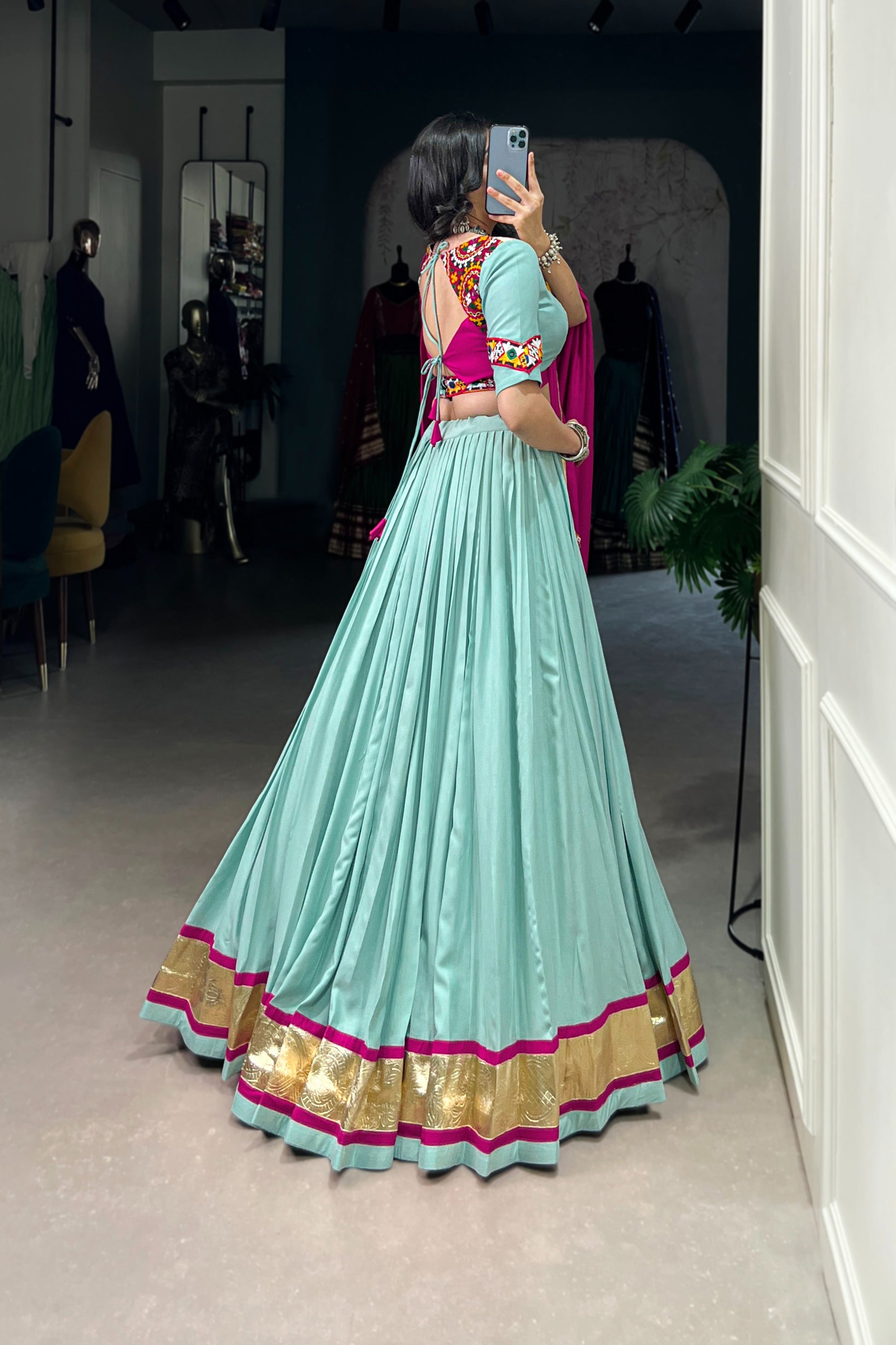 TILTON NAVRATRI SPECIAL GAMTHI WORK PURE RAYON LEHENGA CHOLI WITH DUPATTA
