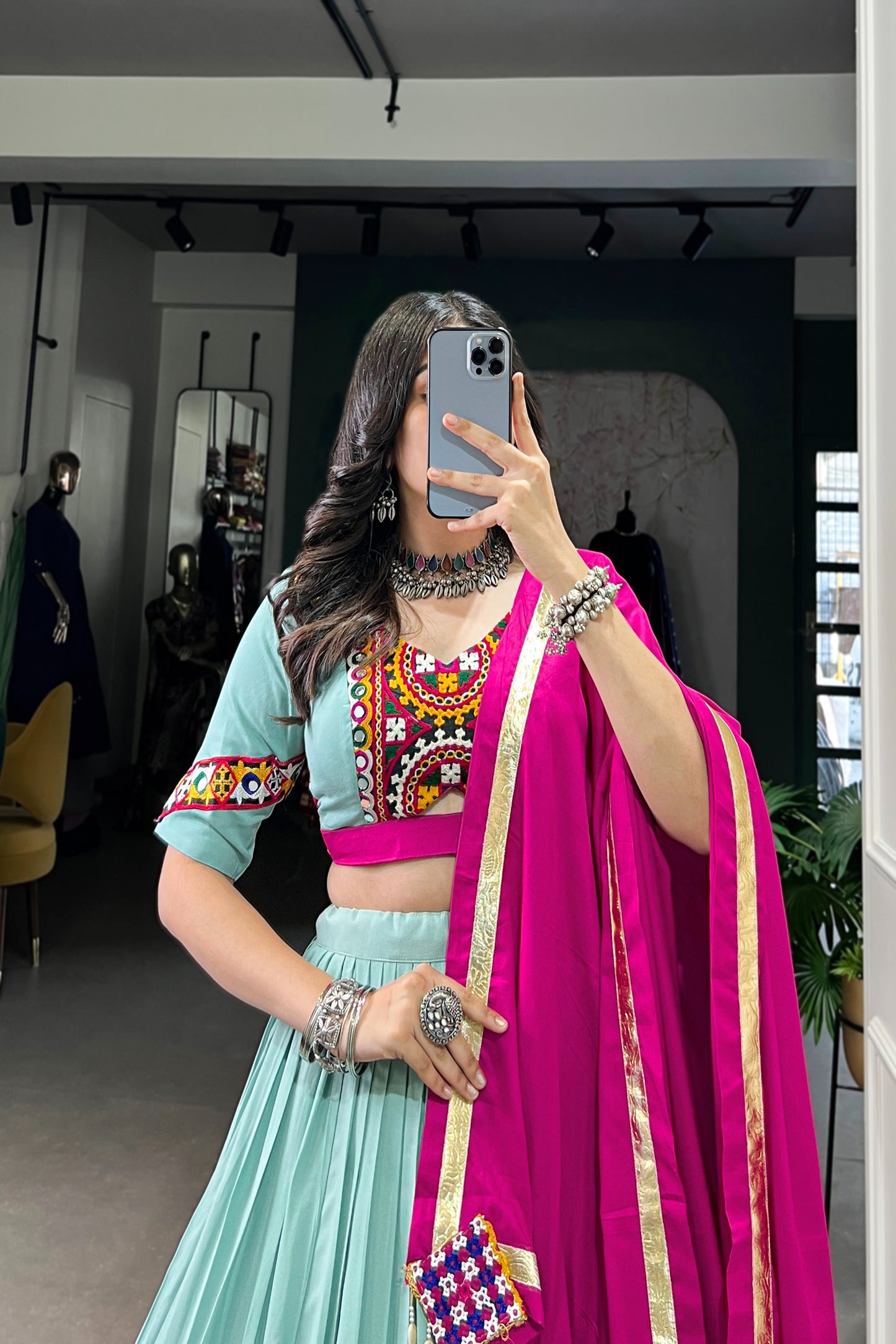 TILTON NAVRATRI SPECIAL GAMTHI WORK PURE RAYON LEHENGA CHOLI WITH DUPATTA