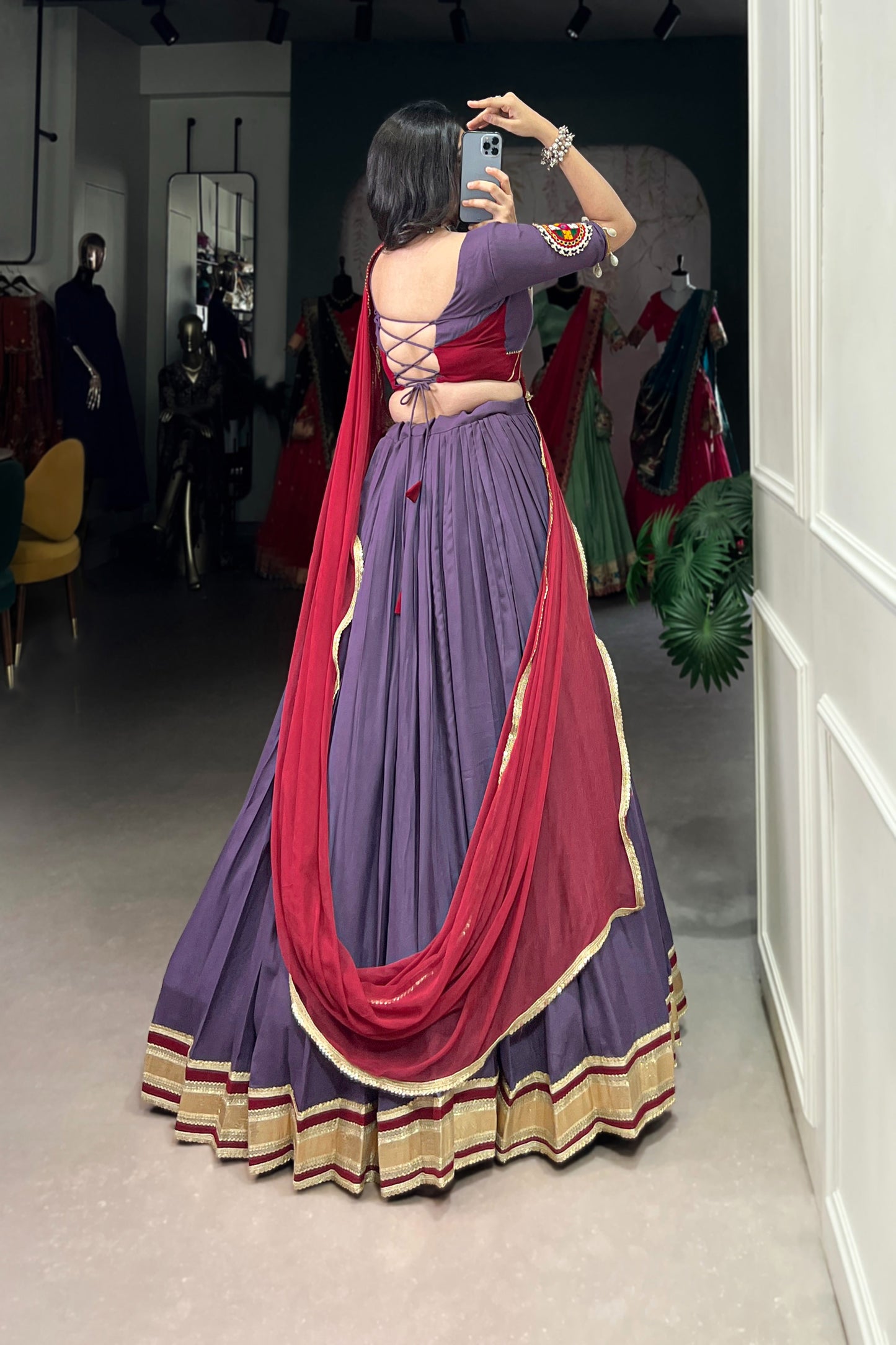 TILTON NAVRATRI SPECIAL GAMTHI WORK PURE RAYON LEHENGA CHOLI WITH DUPATTA