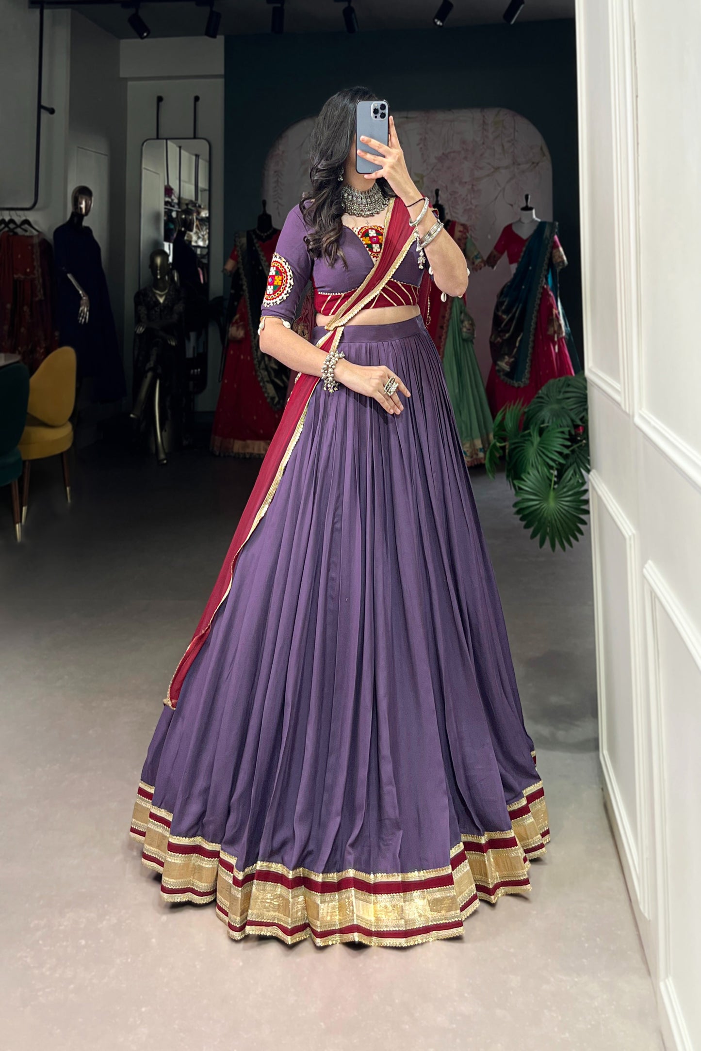 TILTON NAVRATRI SPECIAL GAMTHI WORK PURE RAYON LEHENGA CHOLI WITH DUPATTA