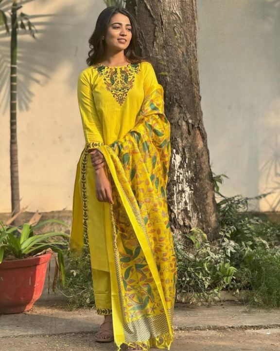 Elegant Yellow Embroidered Cotton Kurta Pant Dupatta Set for Women