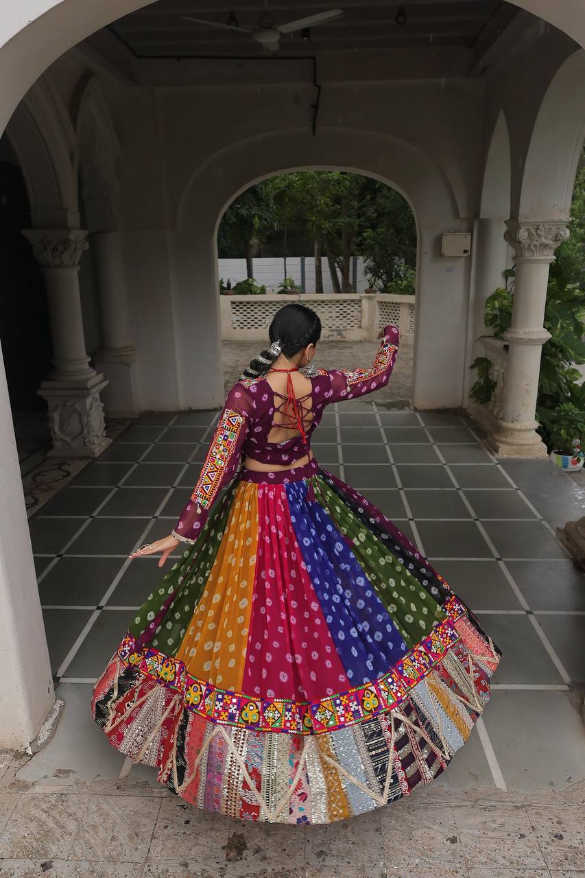 Raangreeza Multicolor Bandhani Mirror Work Lehenga Choli