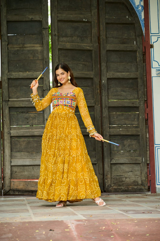 Navrang Fusion Bandhani Mirror Work Garba Gown