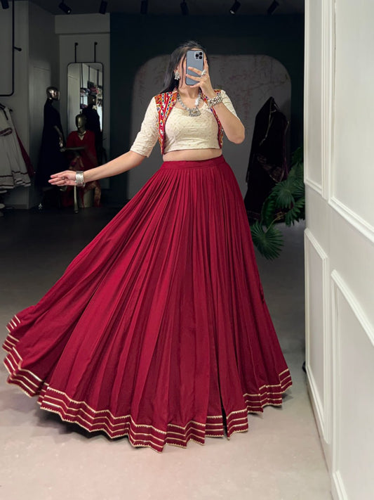 Maroon Royal Grace Mirror Work Navratri Lehenga Choli Set