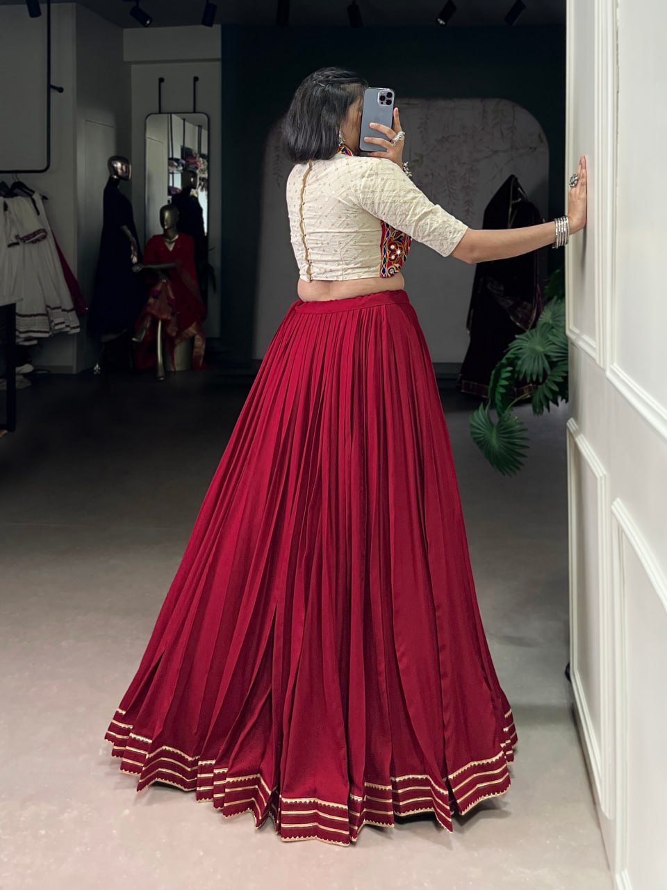 Maroon Royal Grace Mirror Work Navratri Lehenga Choli Set