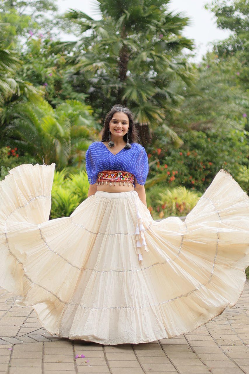 Kiara Blush Embroidered Blouse with Off-White Flared Lehenga