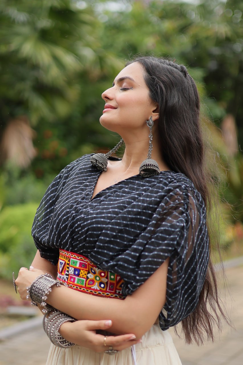 Kiara Blush Embroidered Blouse with Off-White Flared Lehenga