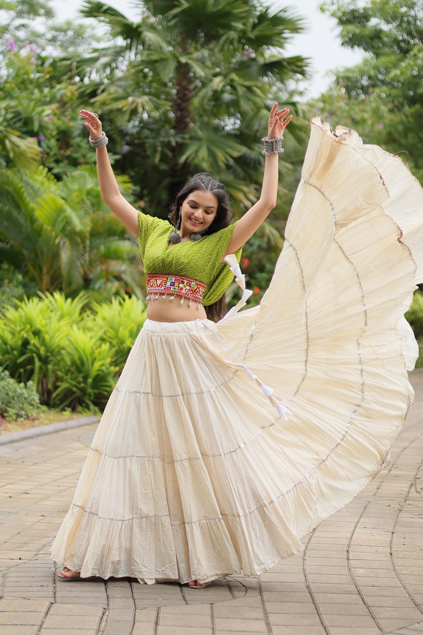 Kiara Blush Embroidered Blouse with Off-White Flared Lehenga