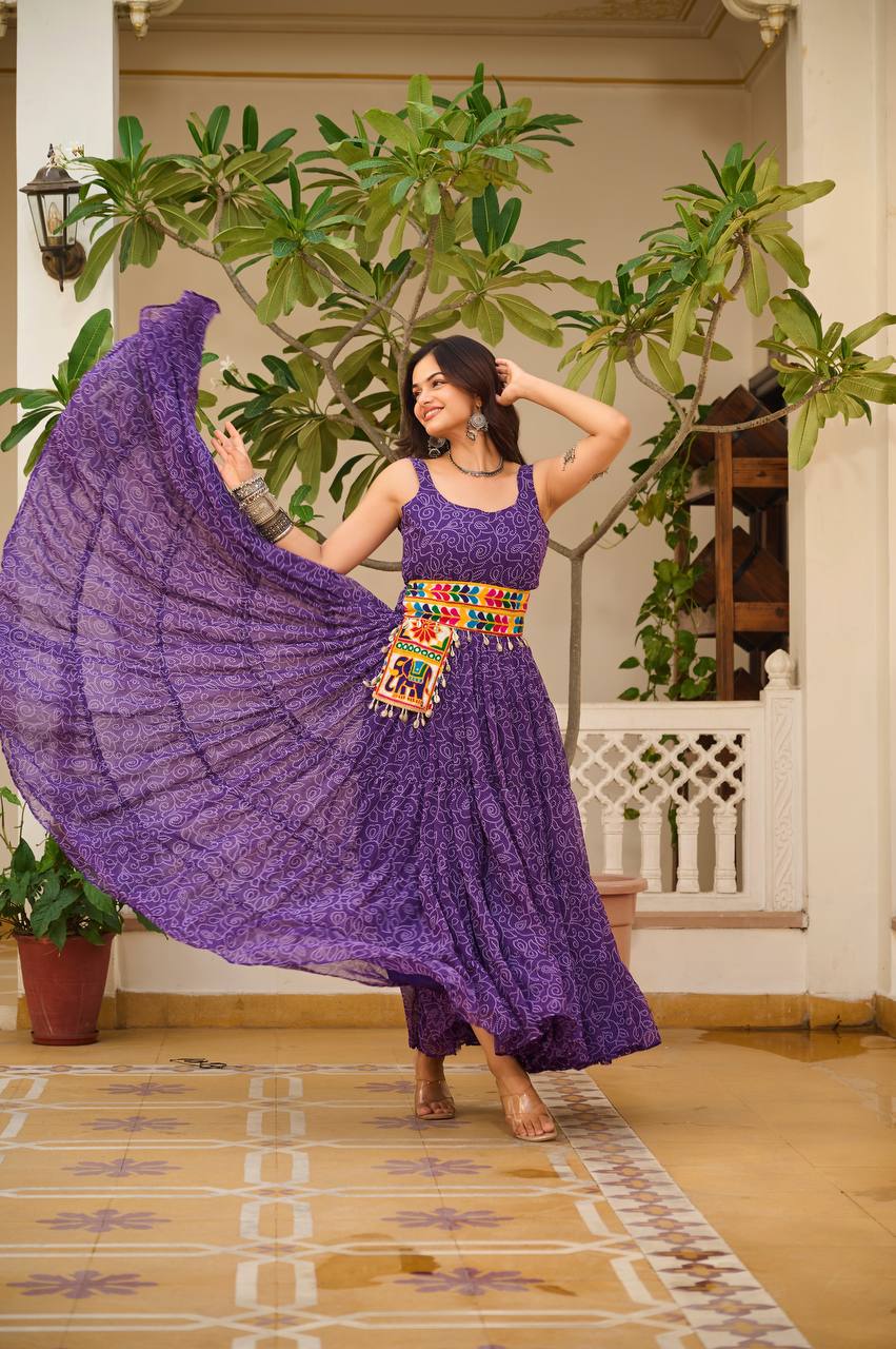 Meera Mirror Belt & Bandhni Print Navratri Special Gown