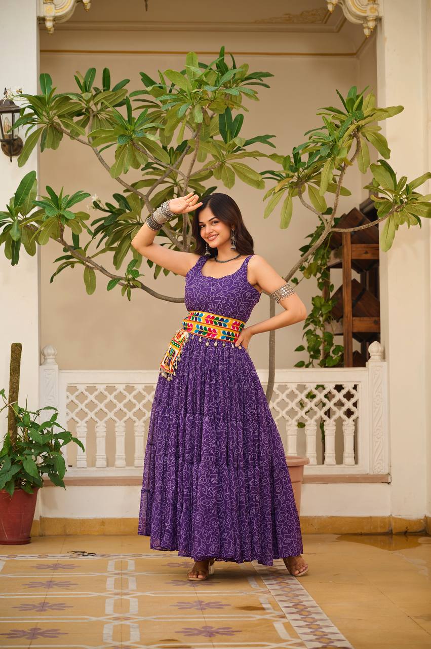 Meera Mirror Belt & Bandhni Print Navratri Special Gown