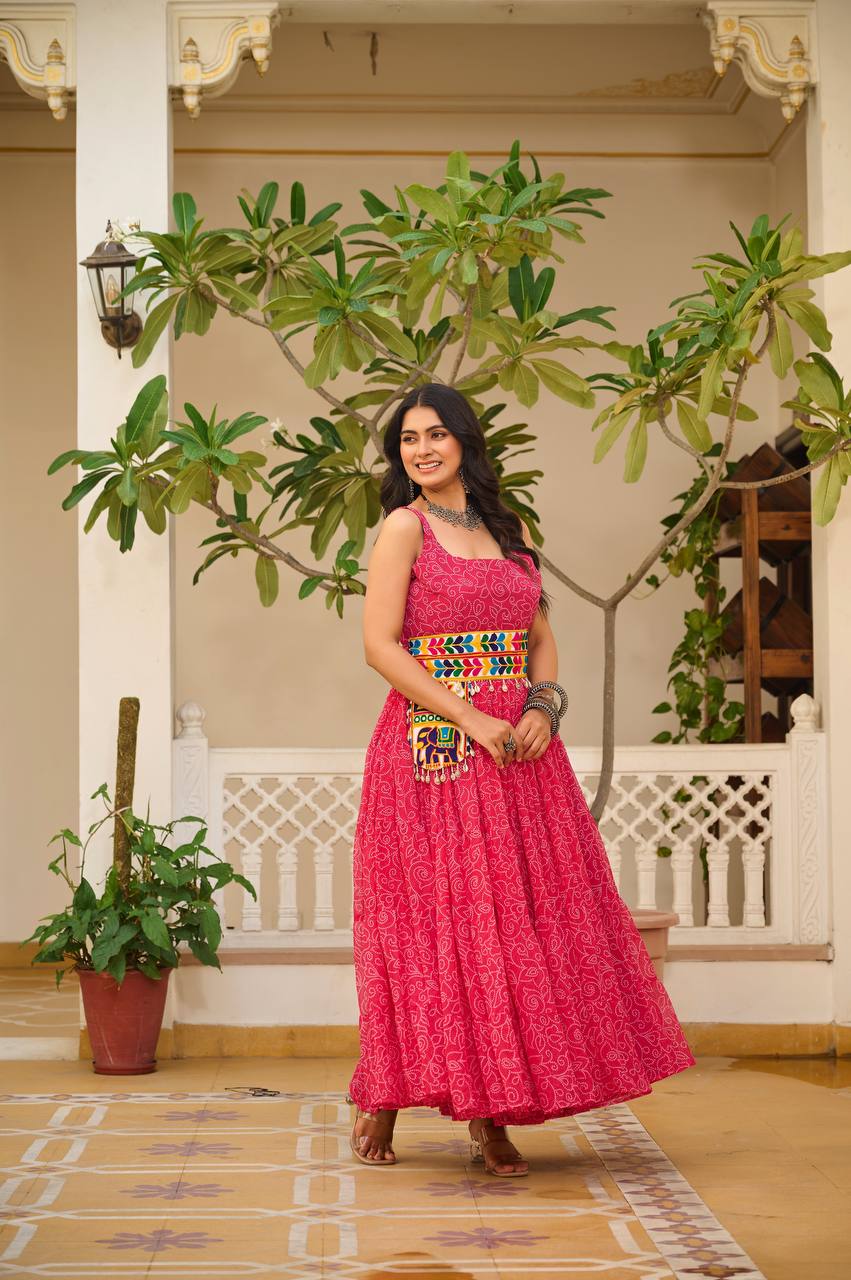 Meera Mirror Belt & Bandhni Print Navratri Special Gown