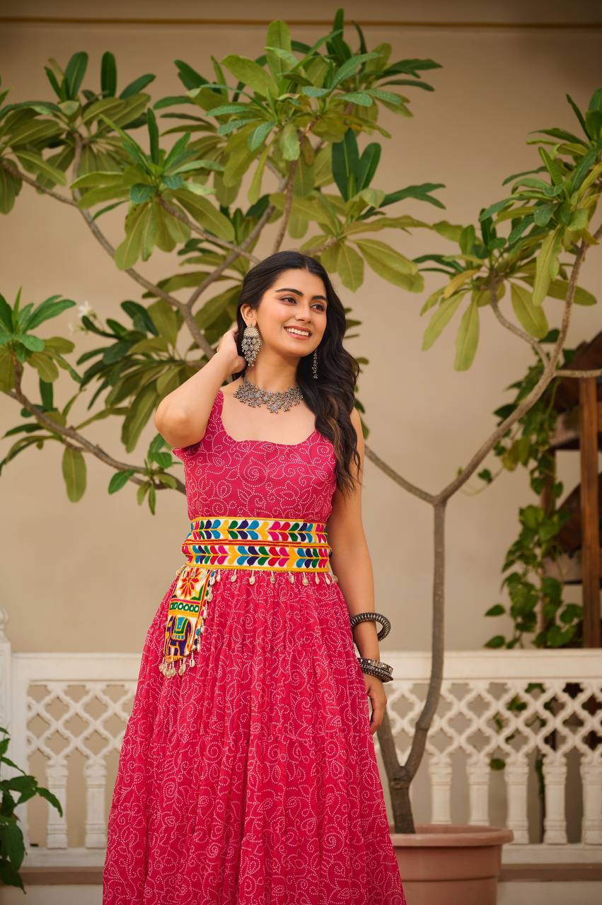 Meera Mirror Belt & Bandhni Print Navratri Special Gown