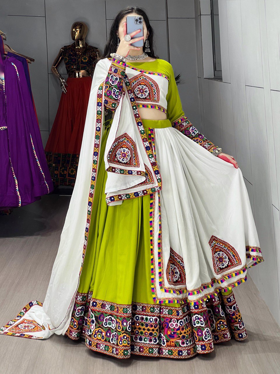 Vibha Multicolor Kutchi Work Mirror Embroidered Navratri Lehenga Set
