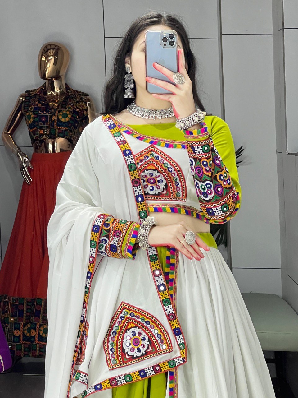 Vibha Multicolor Kutchi Work Mirror Embroidered Navratri Lehenga Set