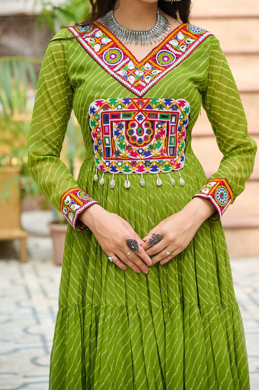 Navratri Special Ethnic Mirror Embroidered Georgette Flared Gown