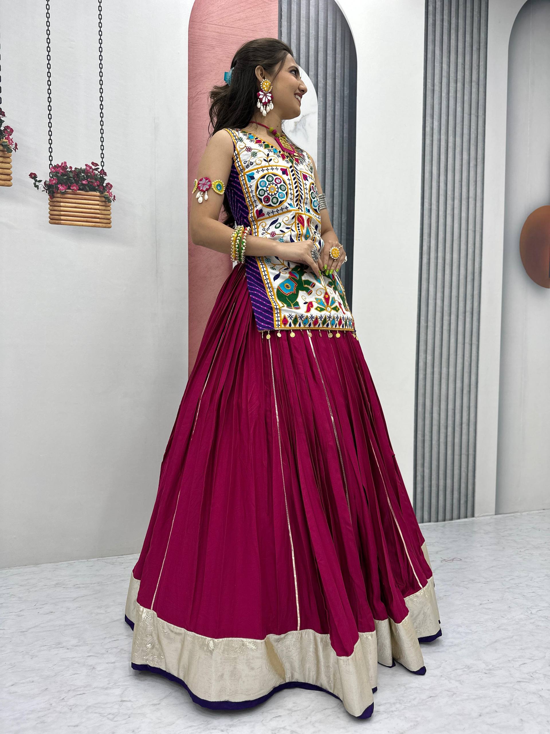 Krisha Magic Hand-Embroidered Kutchi Mirror Work Lehenga Set