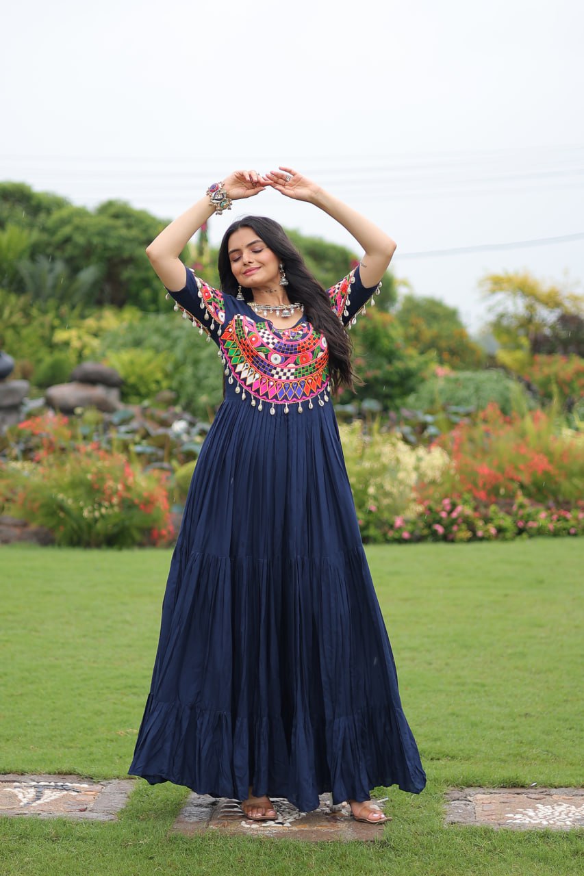 Naayra Sparkle Mirror Work Flared Navratri Maxi Gown
