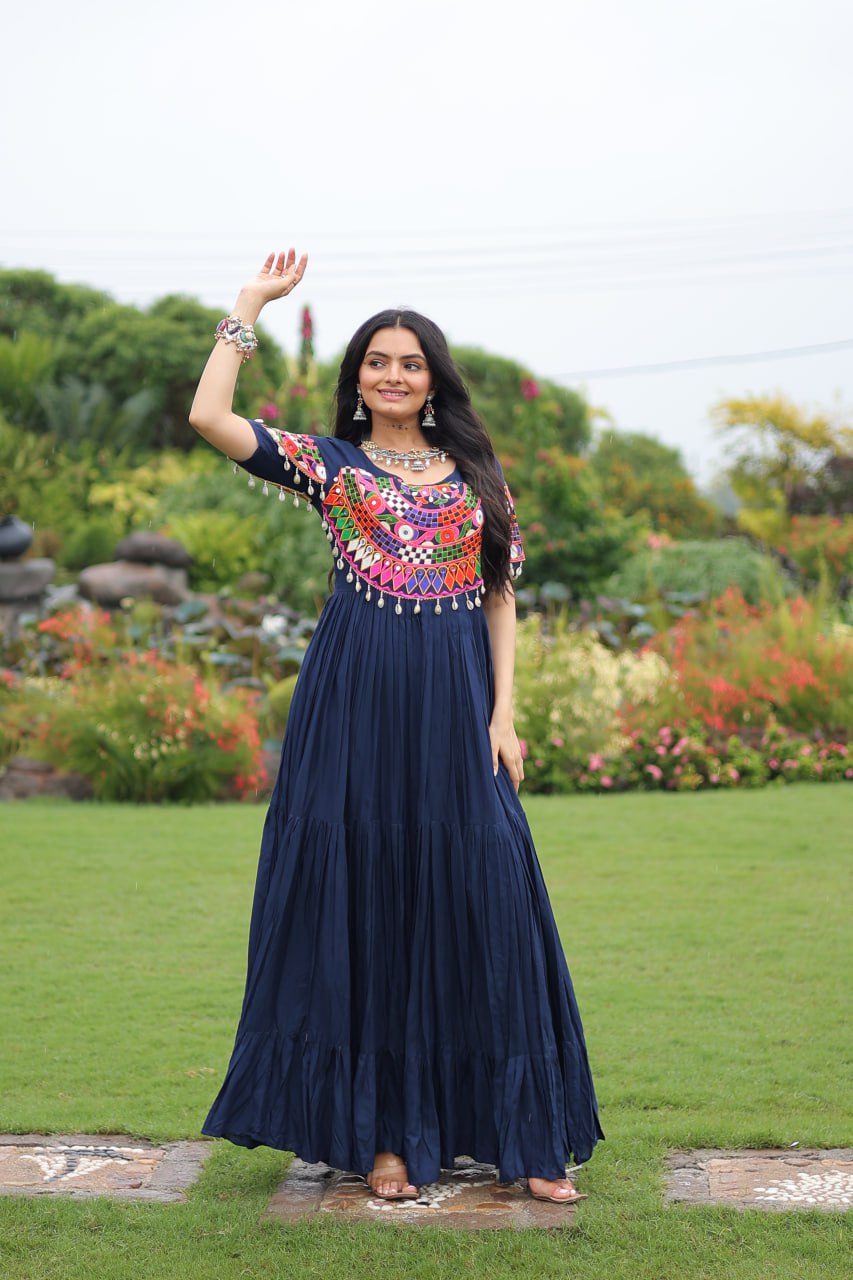 Naayra Sparkle Mirror Work Flared Navratri Maxi Gown