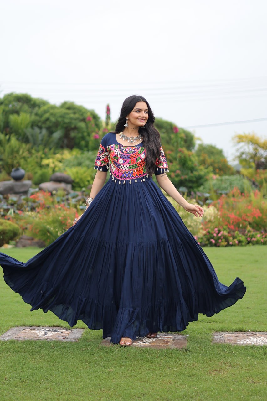 Naayra Sparkle Mirror Work Flared Navratri Maxi Gown