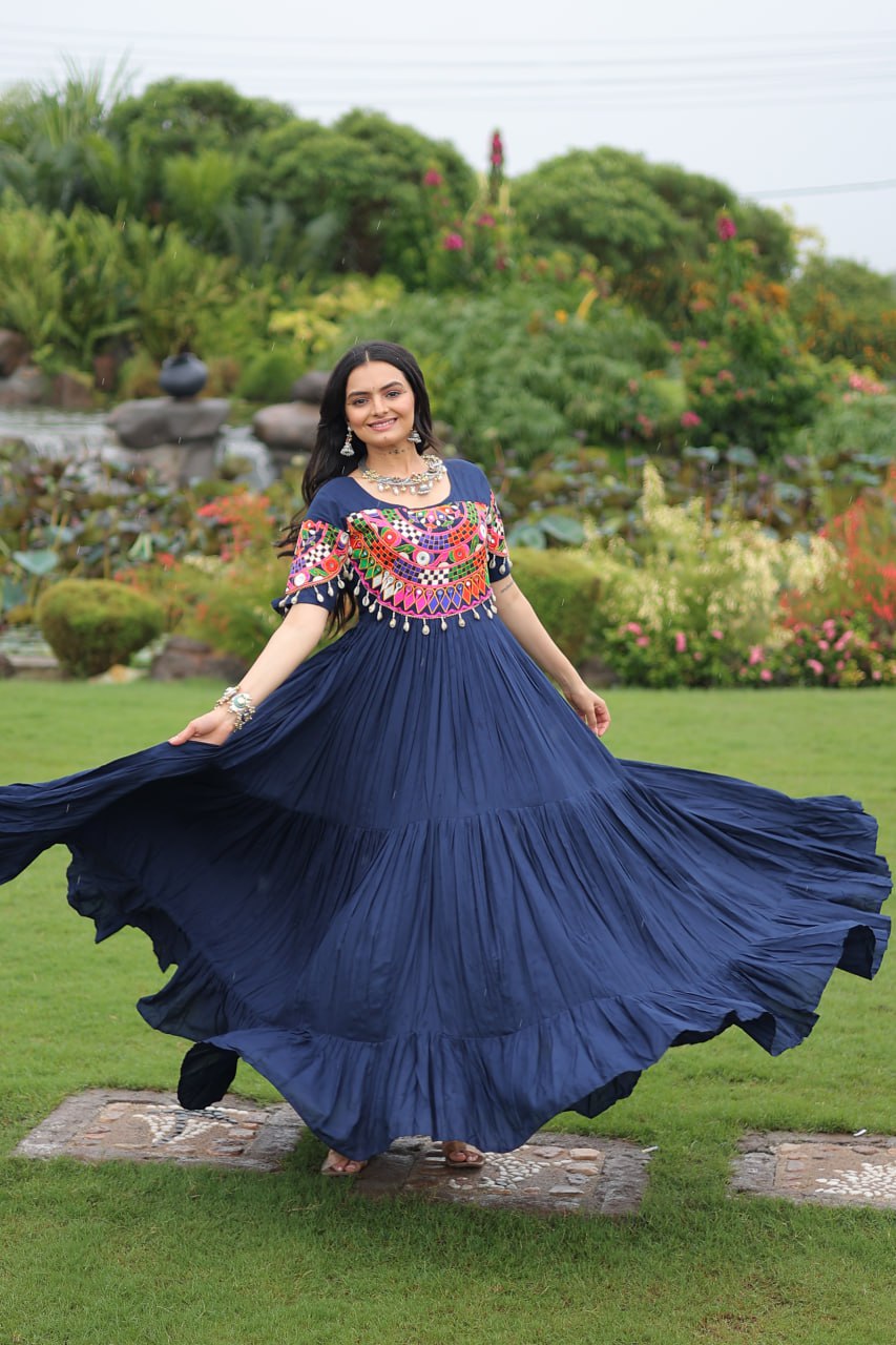 Naayra Sparkle Mirror Work Flared Navratri Maxi Gown