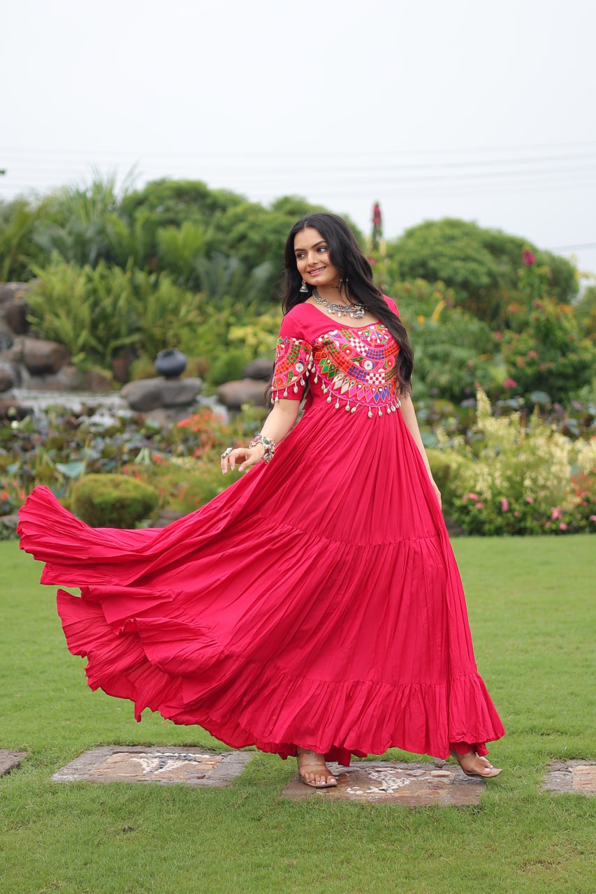 Naayra Sparkle Mirror Work Flared Navratri Maxi Gown