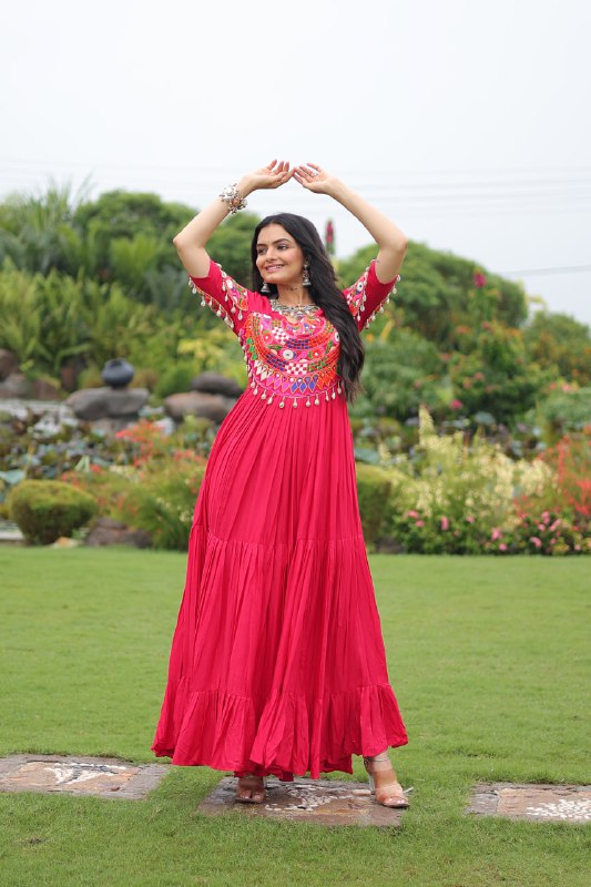 Naayra Sparkle Mirror Work Flared Navratri Maxi Gown