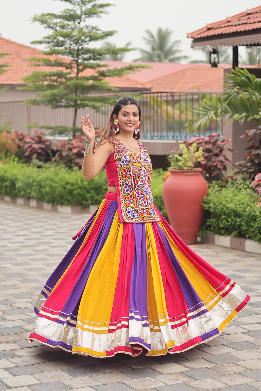 Rangeela Kutchi Embroidery Multicolor Mirror Work Navratri Chaniya Choli