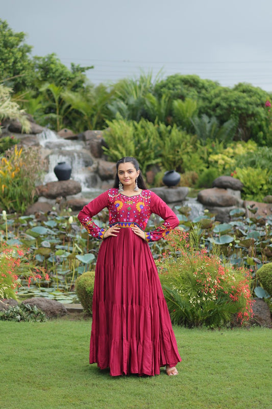 Meera Mirrorwork Flare Gown with Vibrant Thread Embroidery