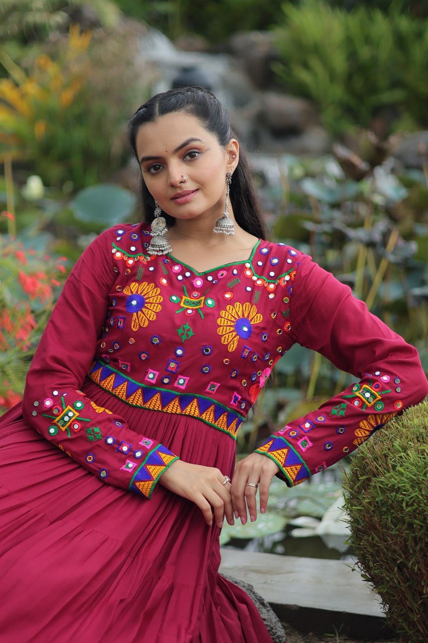 Meera Mirrorwork Flare Gown with Vibrant Thread Embroidery