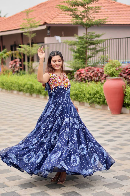 Myra Bandhani Mirror Work Flared Cotton Anarkali Work
