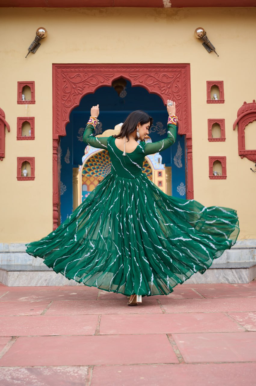 Vritika's Bandhani Mirror Work Georgette Anarkali Gown