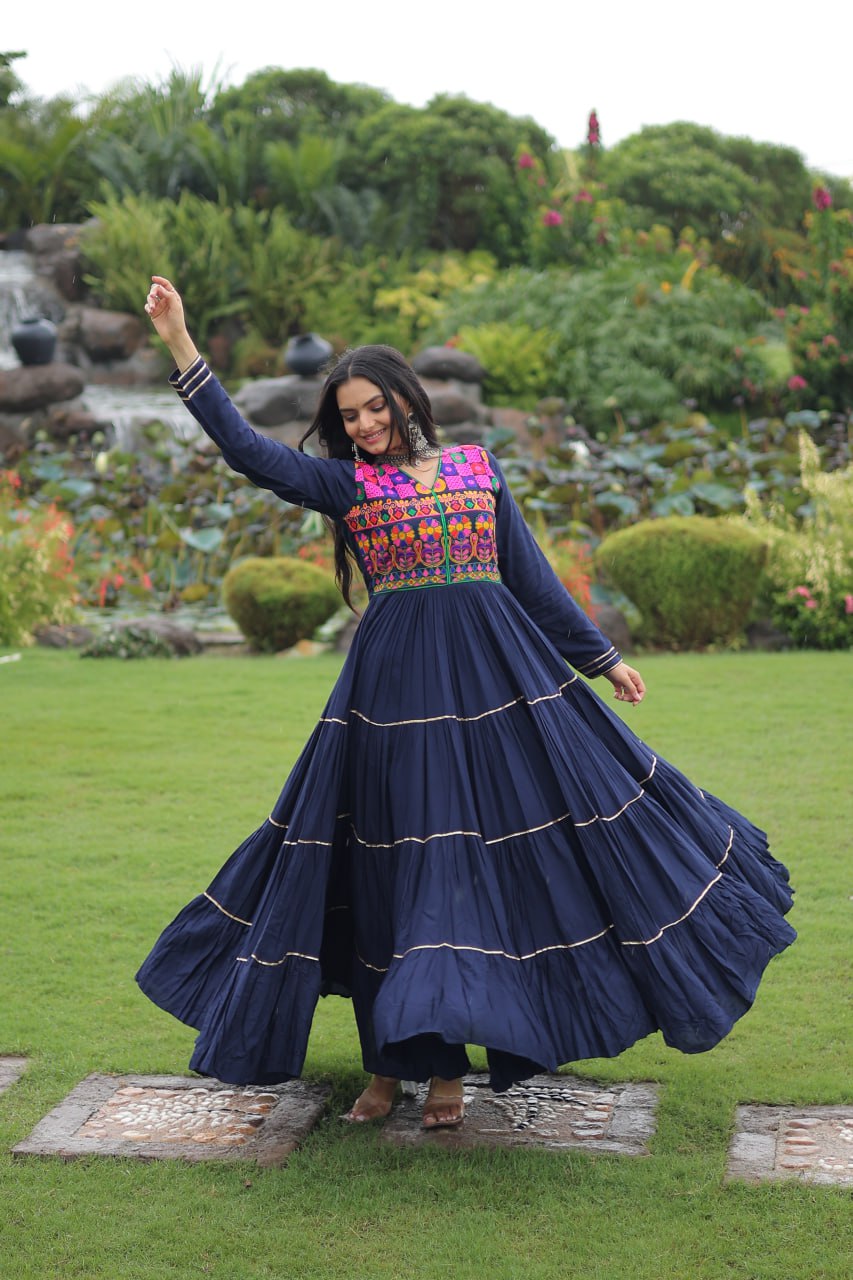Rangrez Kutchi Mirror Work Embroidered Flared Gown
