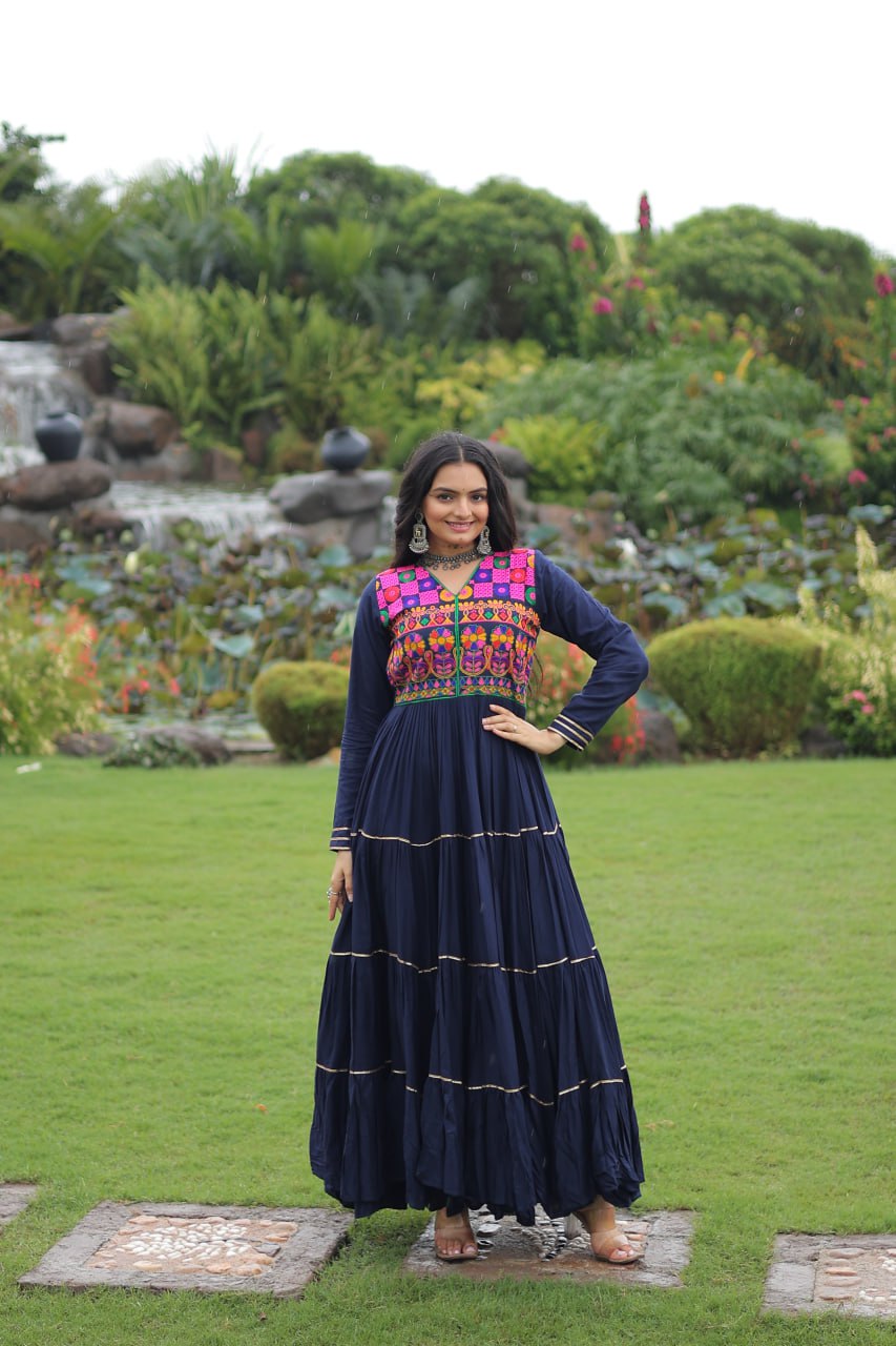 Rangrez Kutchi Mirror Work Embroidered Flared Gown