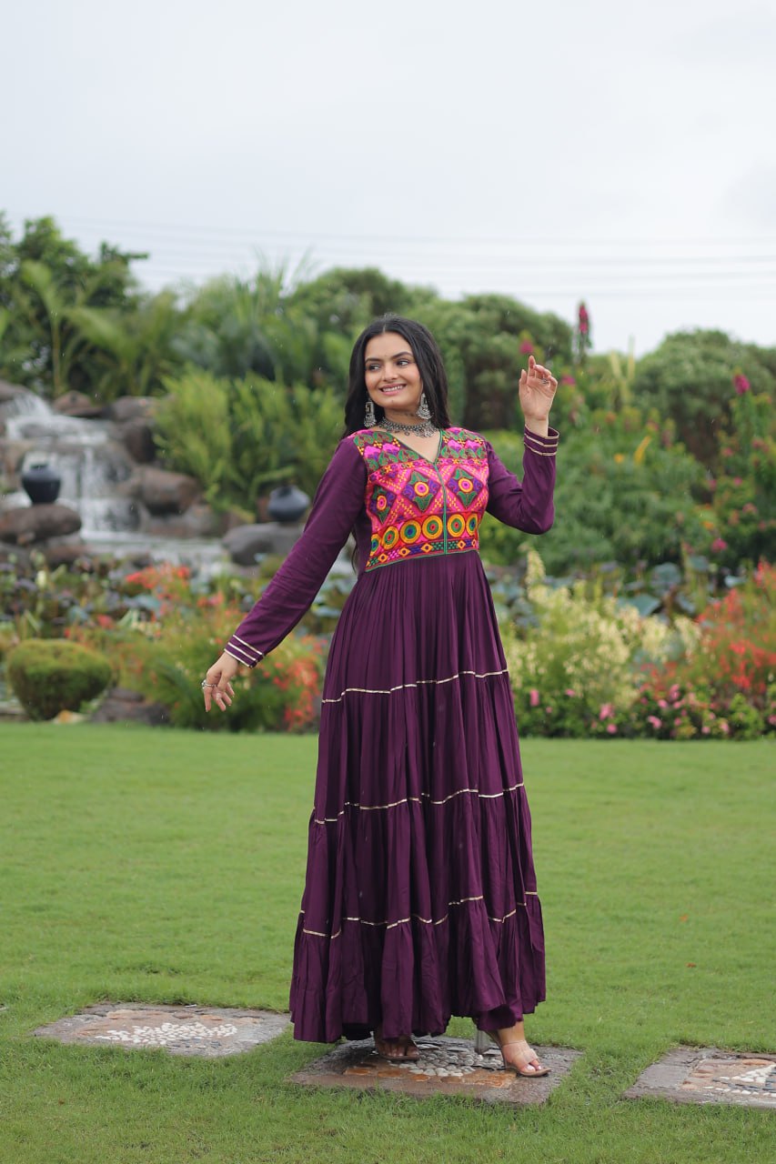Rangrez Kutchi Mirror Work Embroidered Flared Gown