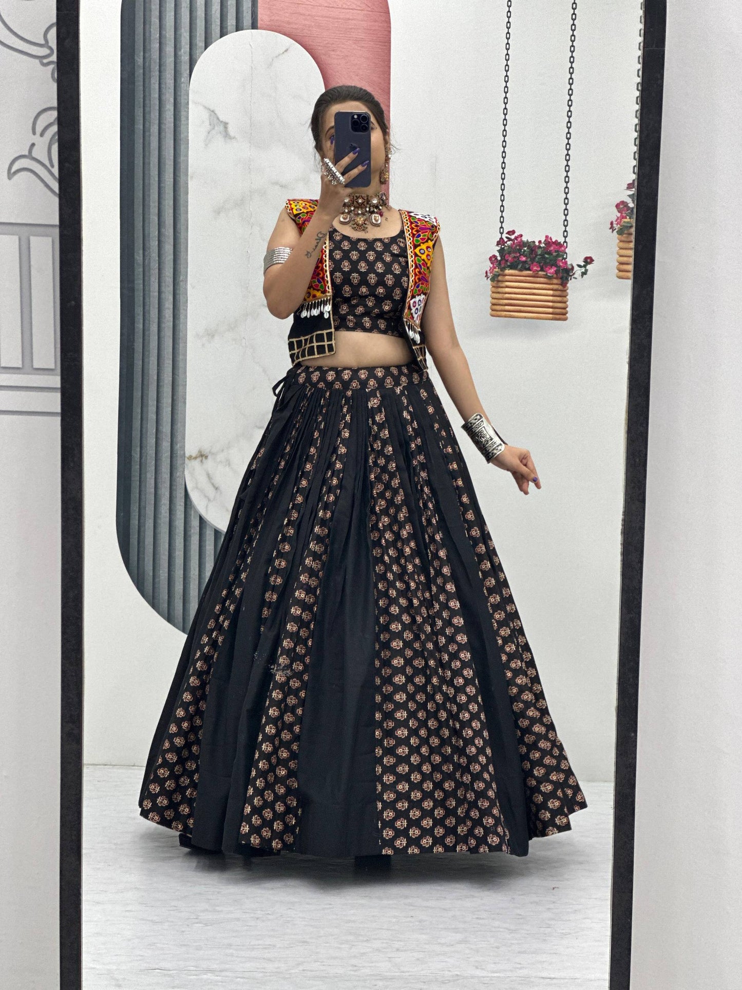 Rajrani Pure Cotton Lehenga with Kutchi Mirror Jacket