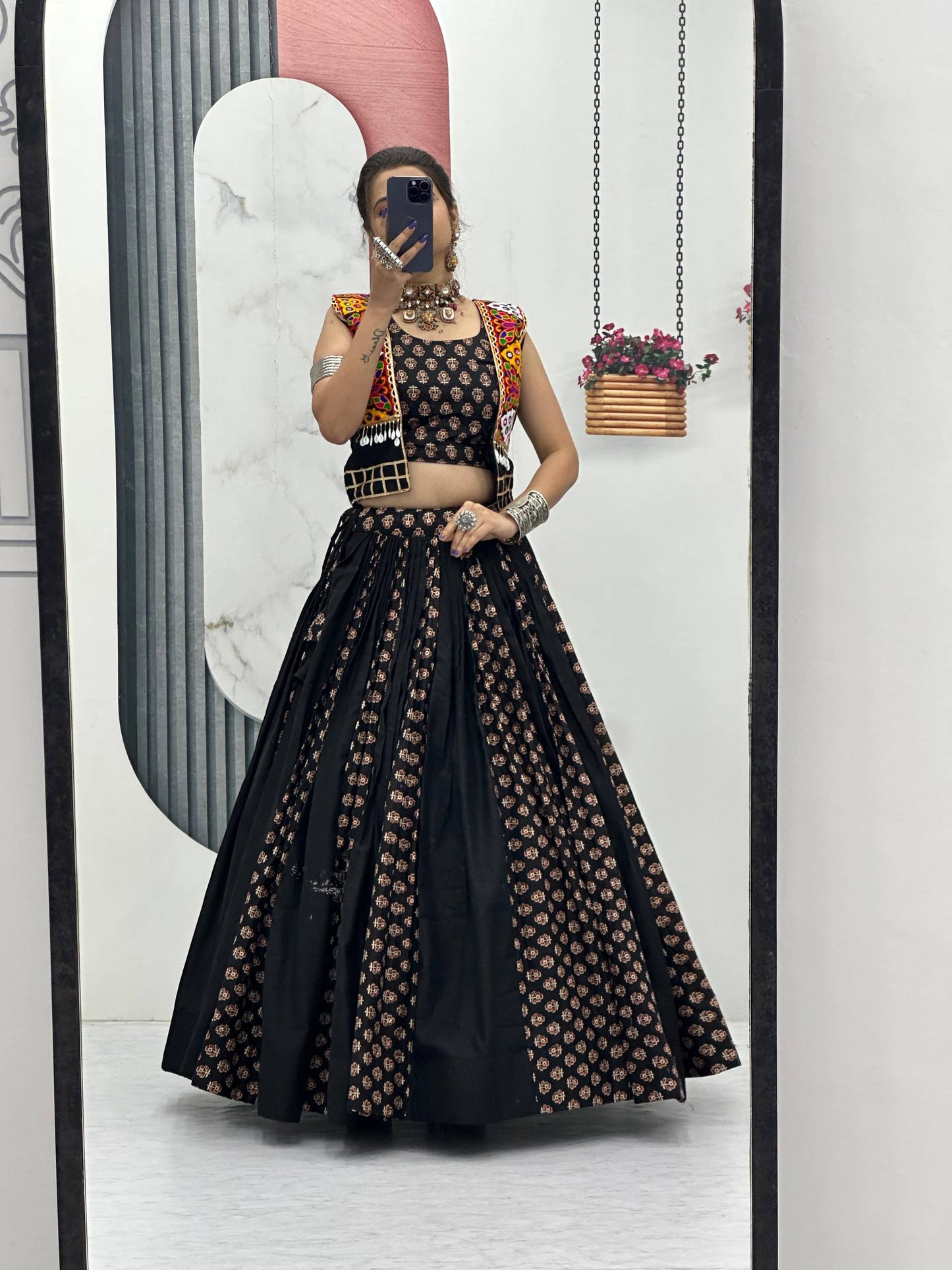 Rajrani Pure Cotton Lehenga with Kutchi Mirror Jacket