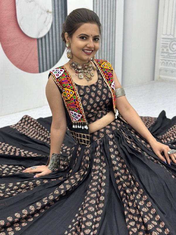 Rajrani Pure Cotton Lehenga with Kutchi Mirror Jacket