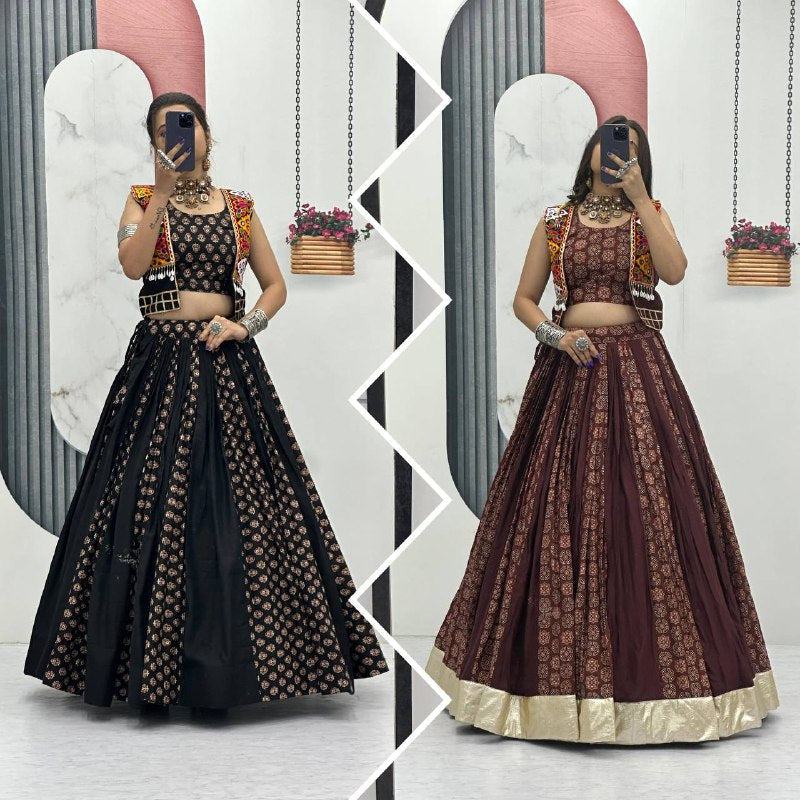 Rajrani Pure Cotton Lehenga with Kutchi Mirror Jacket