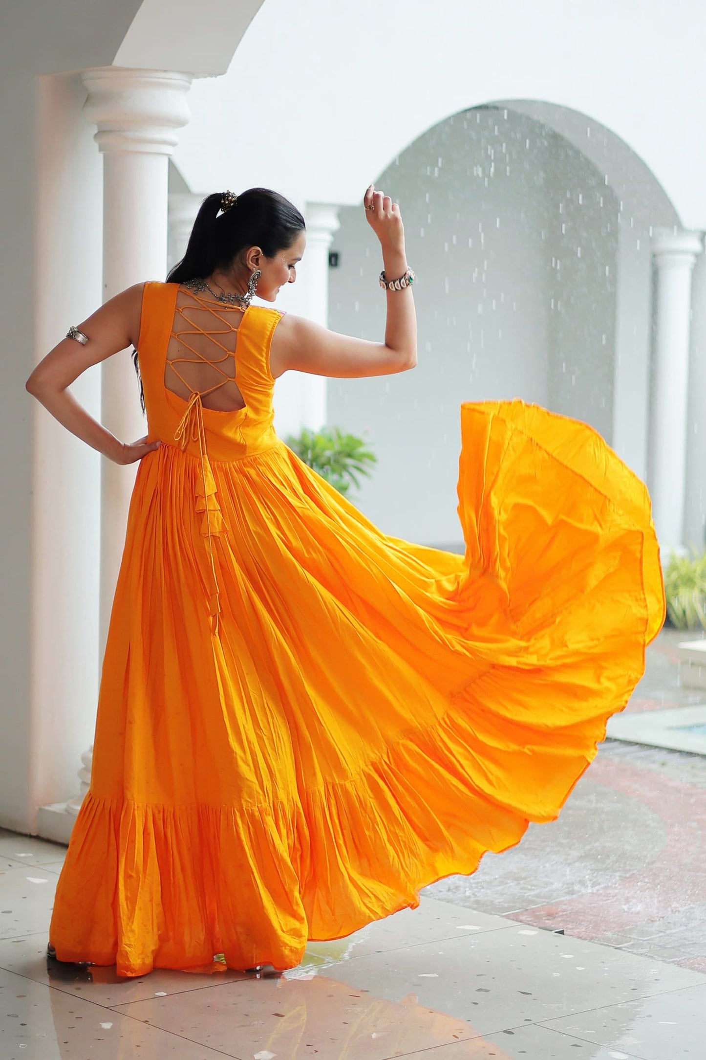 TILTON NAVRATRI SPECIAL RAYON GAMTHI WORK AND MIRROR WORK GOWN