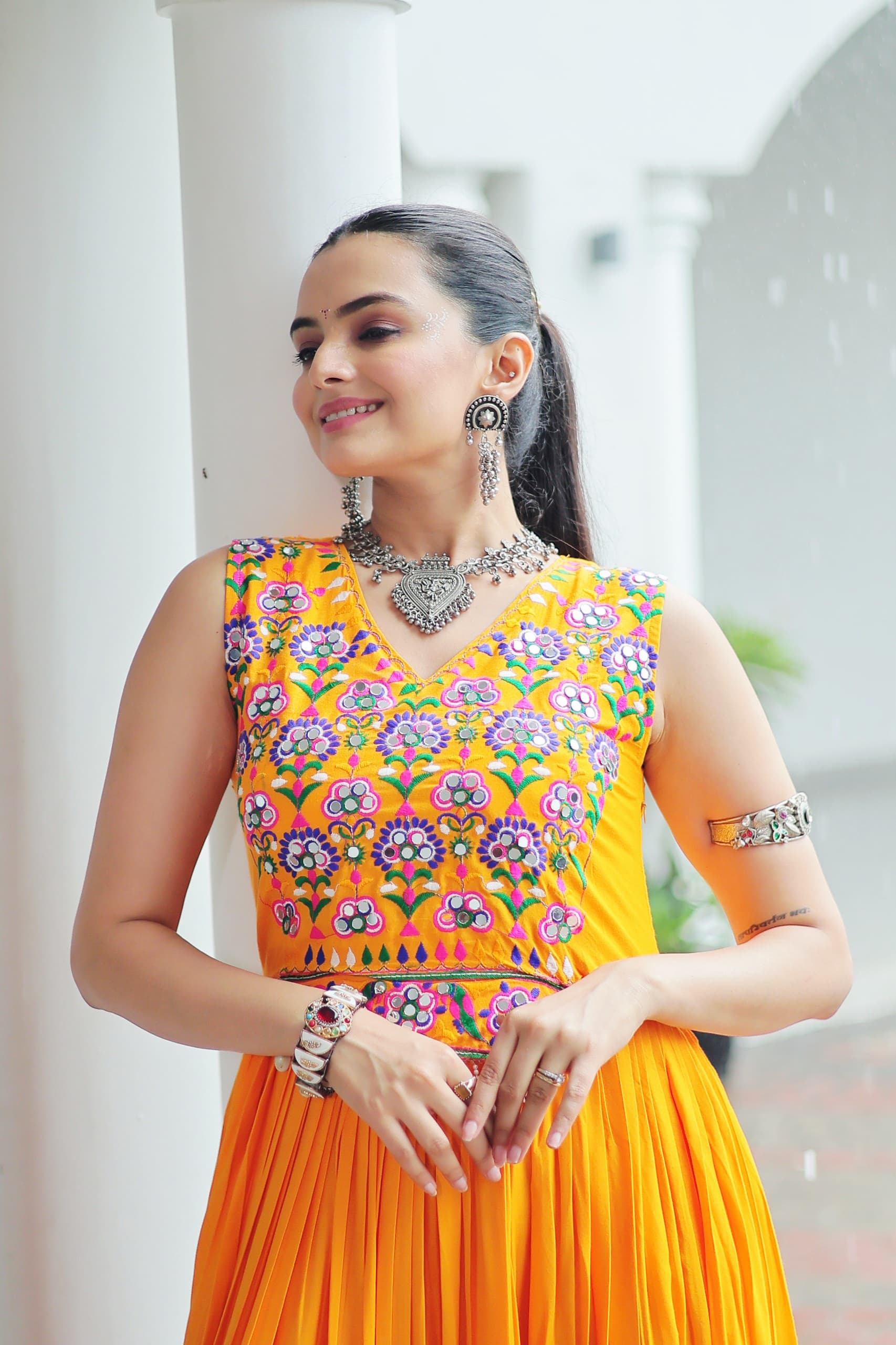 TILTON NAVRATRI SPECIAL RAYON GAMTHI WORK AND MIRROR WORK GOWN