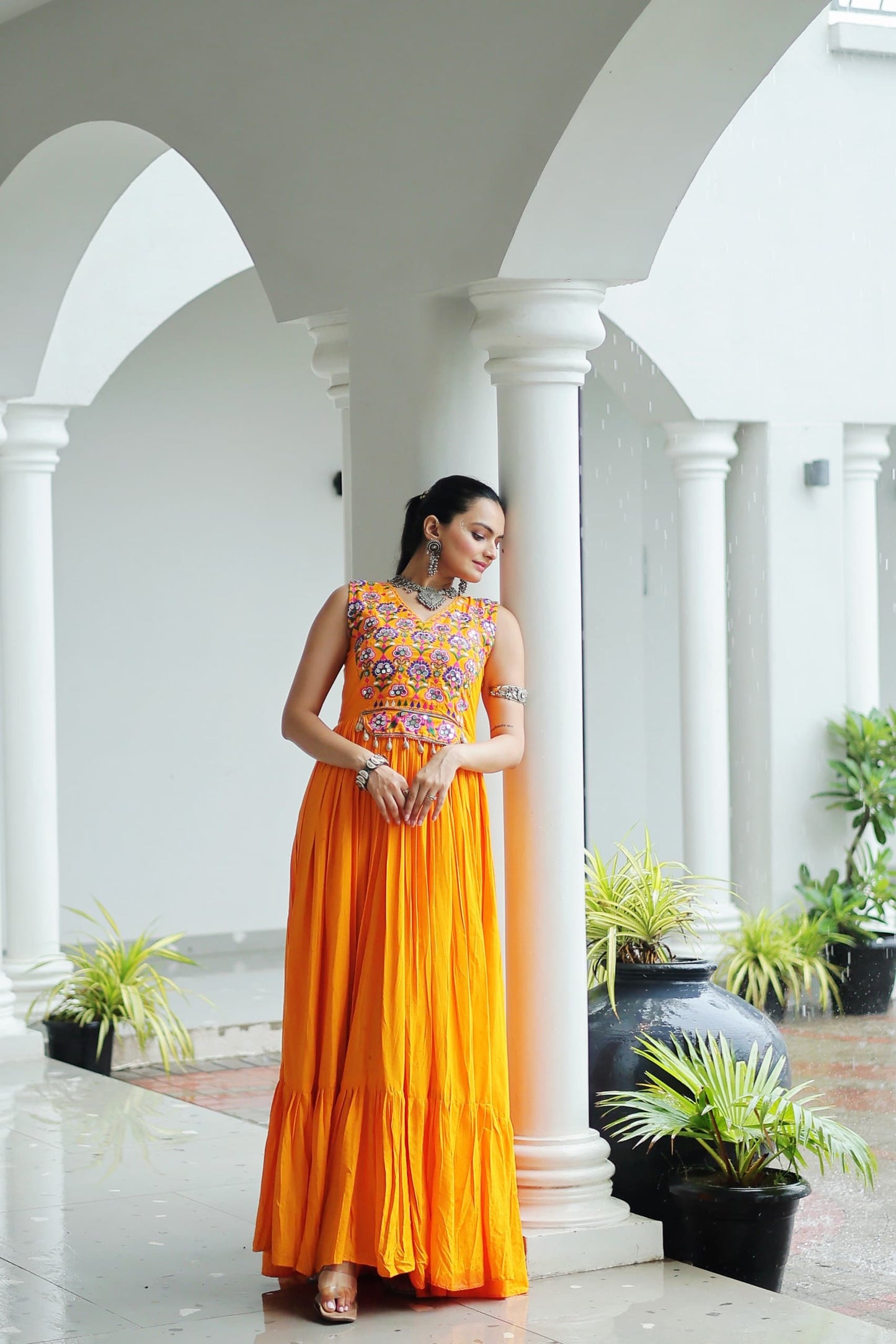 TILTON NAVRATRI SPECIAL RAYON GAMTHI WORK AND MIRROR WORK GOWN