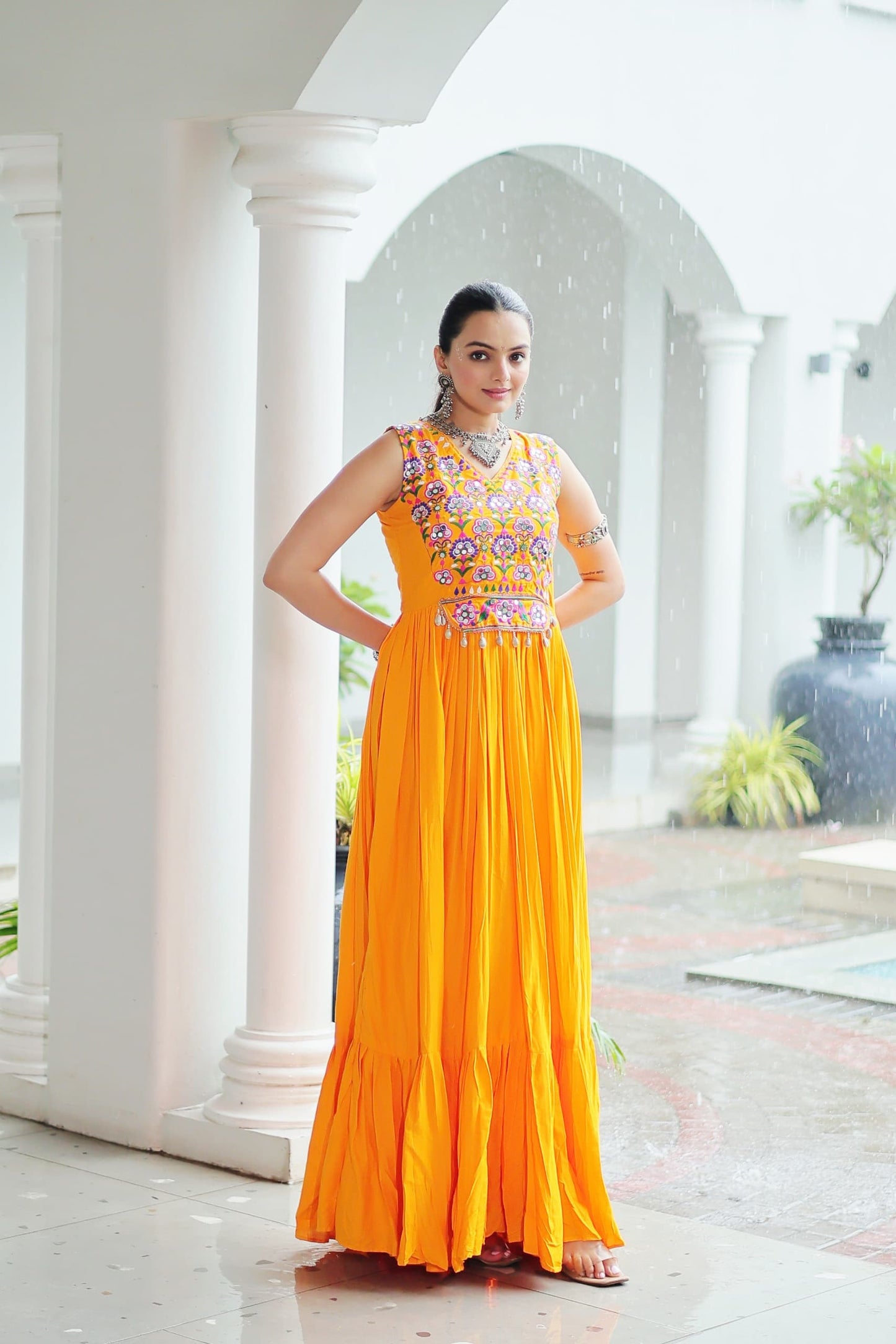 TILTON NAVRATRI SPECIAL RAYON GAMTHI WORK AND MIRROR WORK GOWN