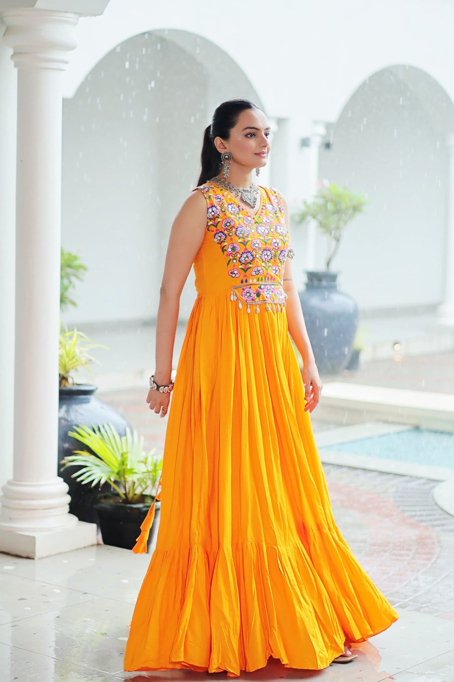 TILTON NAVRATRI SPECIAL RAYON GAMTHI WORK AND MIRROR WORK GOWN