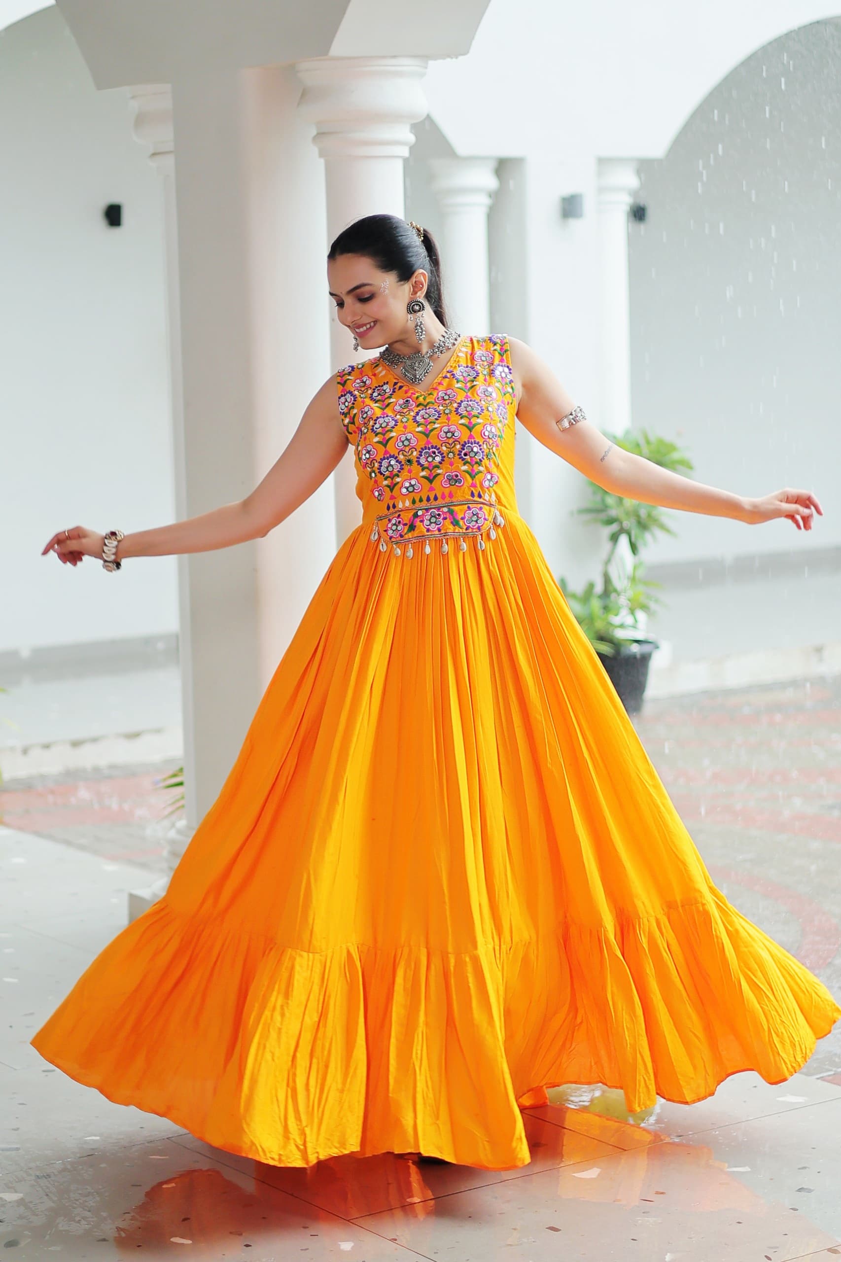 TILTON NAVRATRI SPECIAL RAYON GAMTHI WORK AND MIRROR WORK GOWN