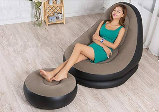 Inflatable Lounge Chair with Ottoman Blow Up Chaise Lounge Air Lazy Sofa Set for Indoor/Outdoor