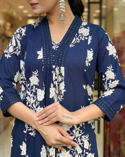 Royal Blue Roman Silk Kurta Set: Banarasi Dupatta, Elegant Sequence Work