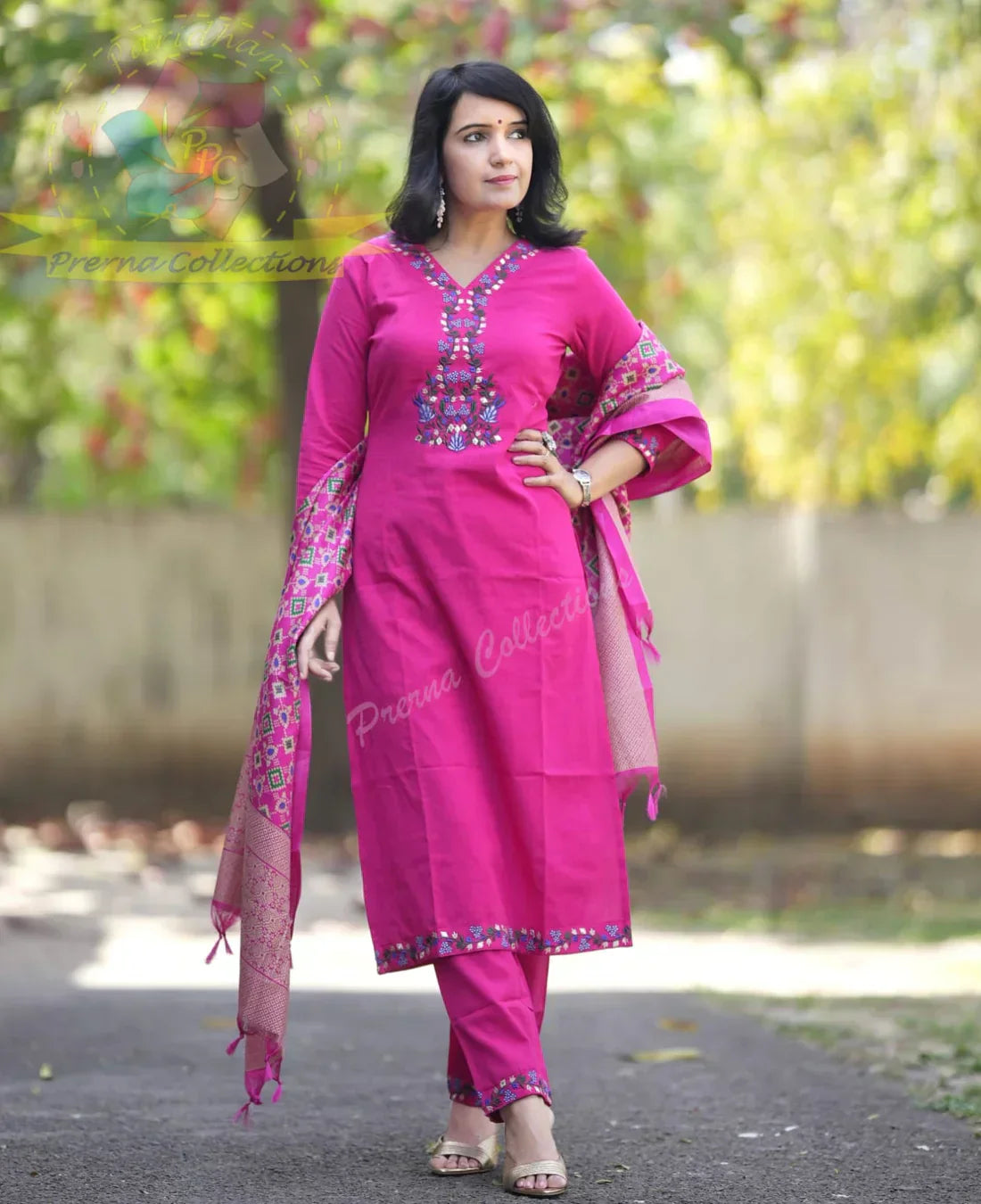 Luxurious Gajji Silk Kurta: Embroidered Neckline Yoke, Elegant Women's Ethnic Wear