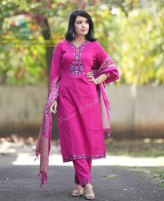 Luxurious Gajji Silk Kurta: Embroidered Neckline Yoke, Elegant Women's Ethnic Wear