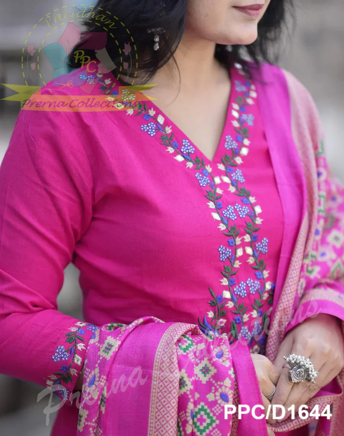 Luxurious Gajji Silk Kurta: Embroidered Neckline Yoke, Elegant Women's Ethnic Wear